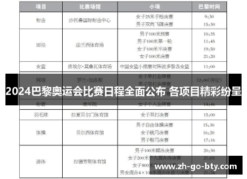 2024巴黎奥运会比赛日程全面公布 各项目精彩纷呈